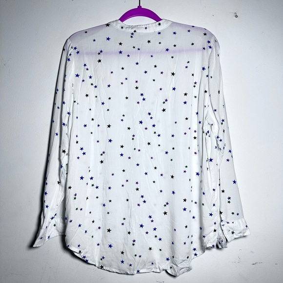 Grand & Greene White Blue Purple Star accent  Flowy Button Down Blouse Top NWOT - Picture 3 of 10